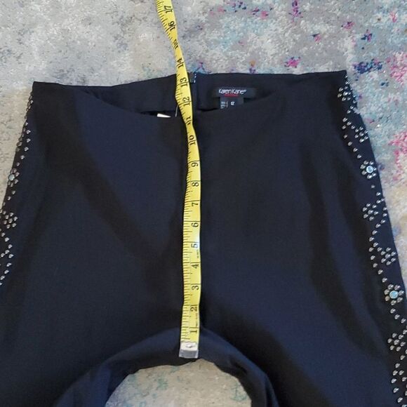 Karen Kane Black Stretchy Kick Flare Pants with Turquoise Studs Size 12 - Picture 9 of 12